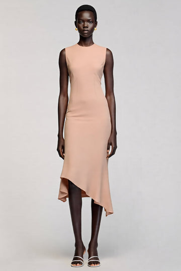 Sirène col rond asymétrique Champagne robe